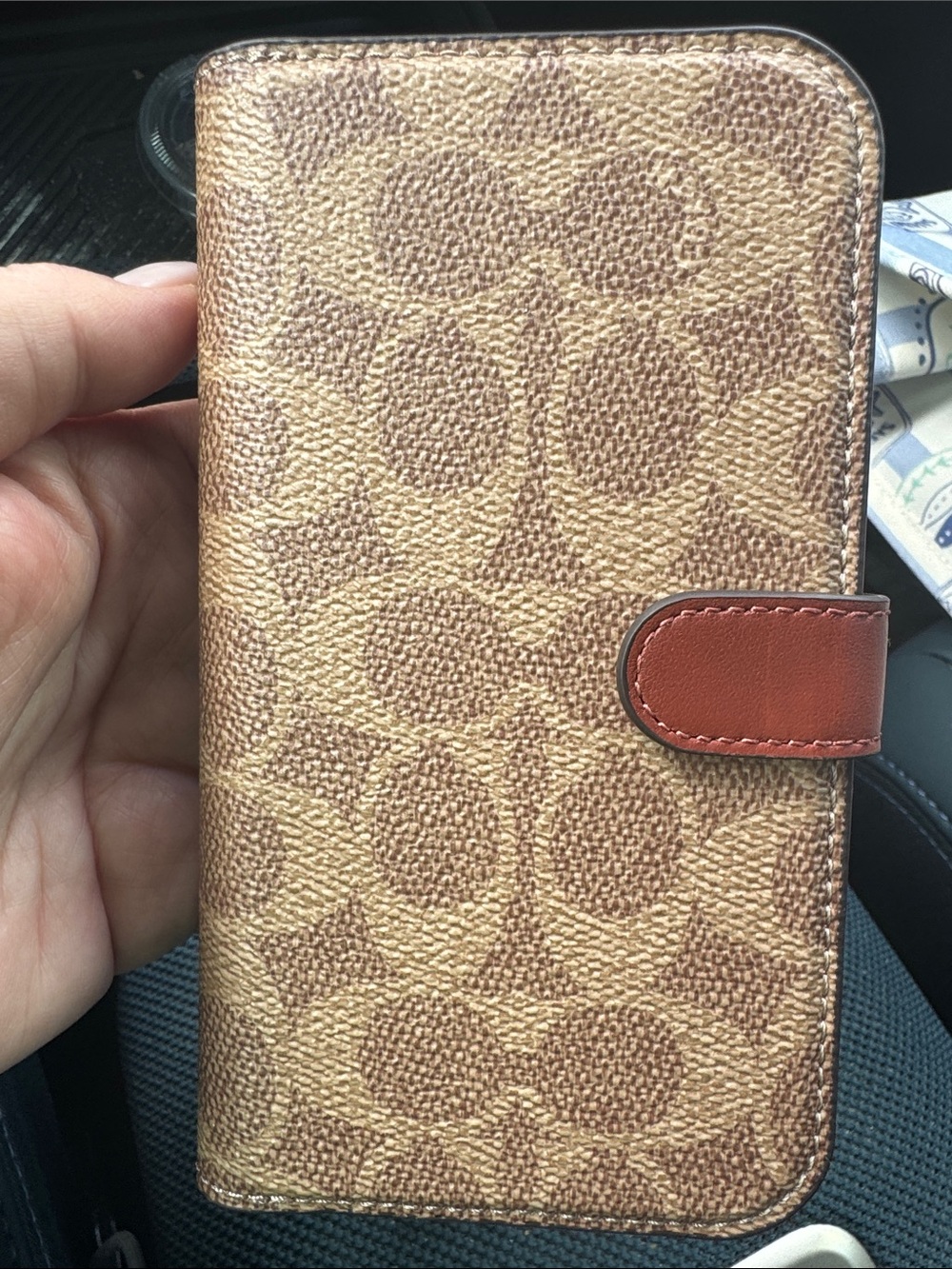 New Coach Monogram Phone Wallet with Snap Closure - Brown/Tan